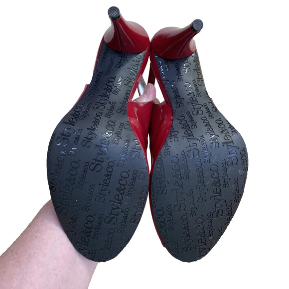 Style & Co Sheri Red Sling Back Pumps Patent Finish Peep Toe High Heels Size 9M - Picture 8 of 11